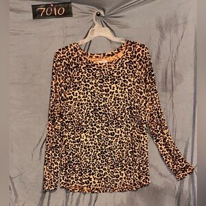 Time and Tru Leopard Print Long Sleeve Top - Tan and Black